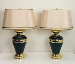 Pamono Large Brass & Metal Vase Table Lamps, Netherlands, 1970s, Set of 2