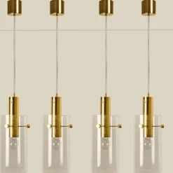 Online Pamono Large Brass and Glass Pendant from Glashütte Limburg, 1970s