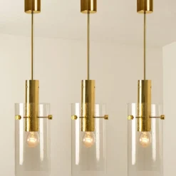 Online Pamono Large Brass and Glass Pendant from Glashütte Limburg, 1970s