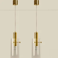 Online Pamono Large Brass and Glass Pendant from Glashütte Limburg, 1970s