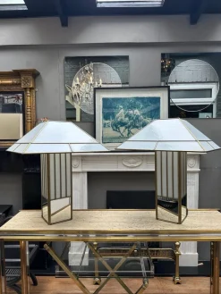 Outlet Pamono Large Brass and Opaque Glass Table Lamps in the style of Tiffany, 1970s, Set of 2