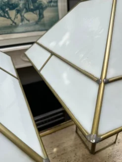 Outlet Pamono Large Brass and Opaque Glass Table Lamps in the style of Tiffany, 1970s, Set of 2