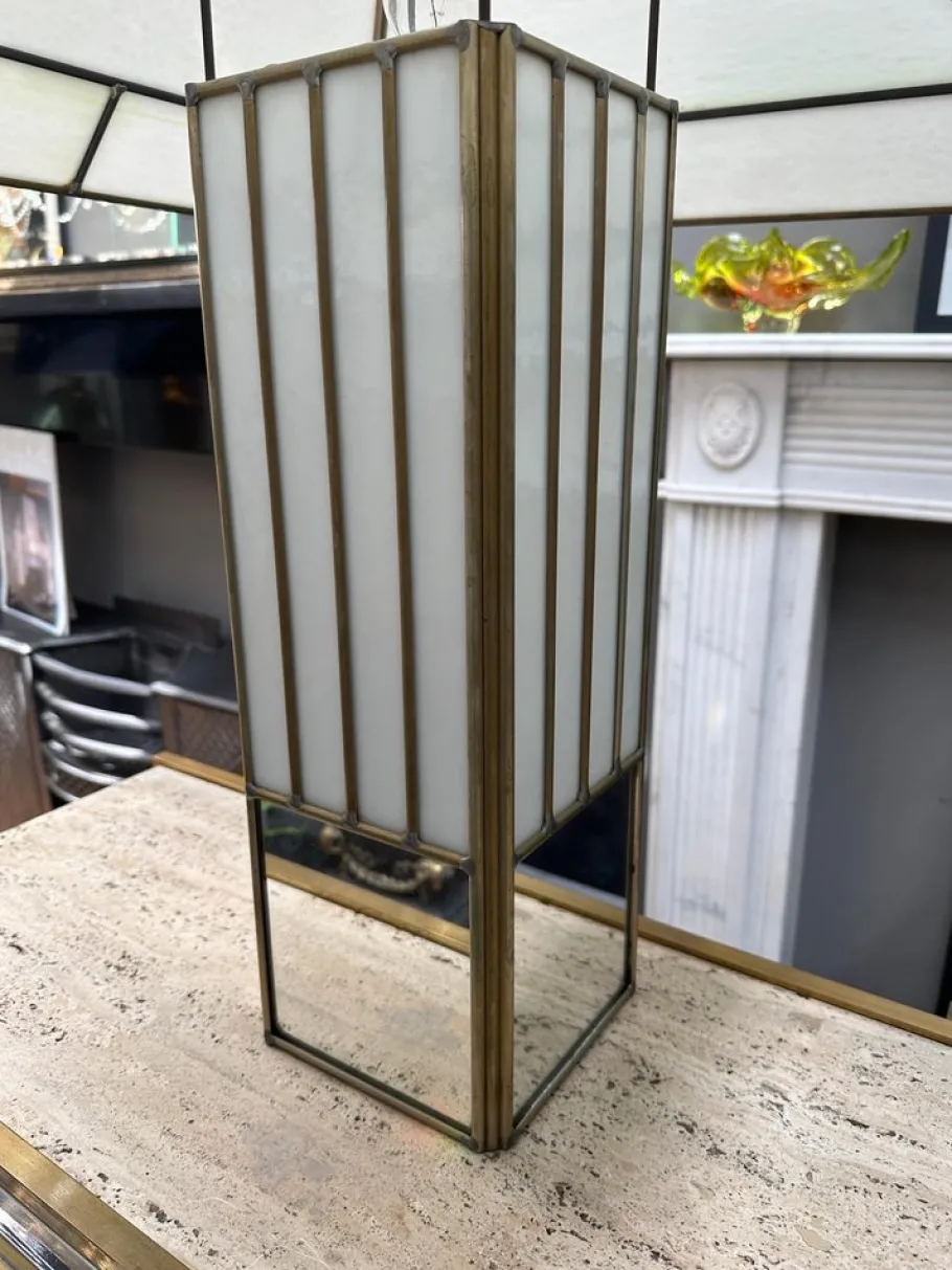 Outlet Pamono Large Brass and Opaque Glass Table Lamps in the style of Tiffany, 1970s, Set of 2