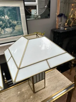 Outlet Pamono Large Brass and Opaque Glass Table Lamps in the style of Tiffany, 1970s, Set of 2