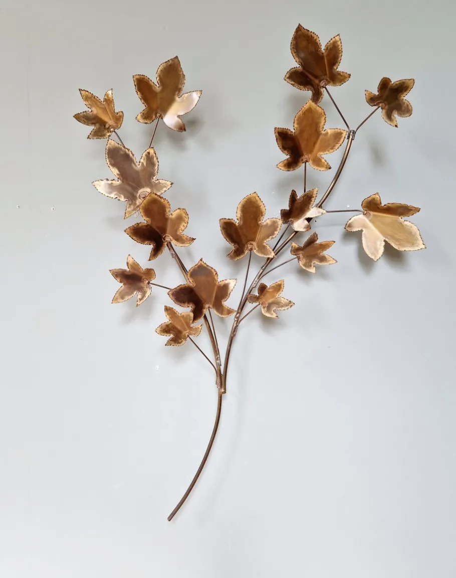 Best Pamono Large Brass Brutalist Wall Light with Branches and Maple Leaves, 1970