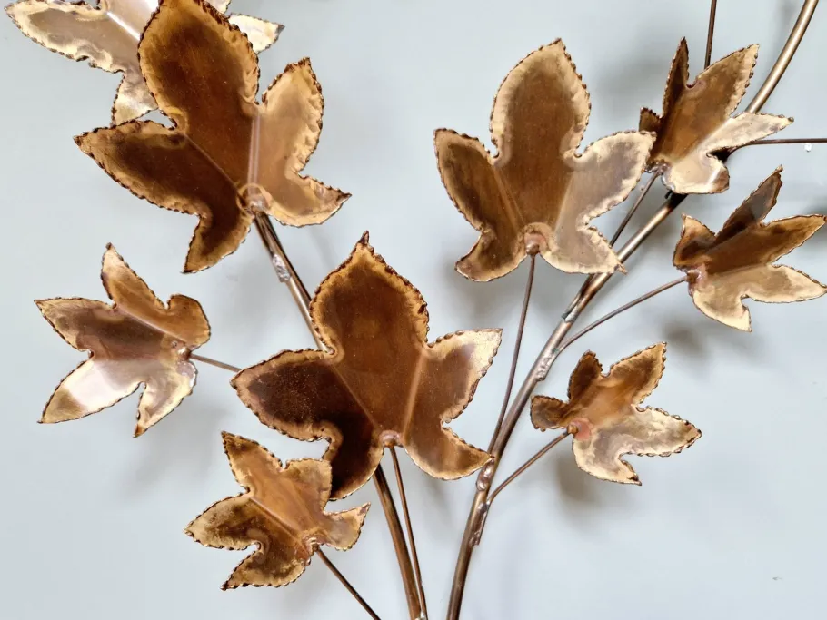 Best Pamono Large Brass Brutalist Wall Light with Branches and Maple Leaves, 1970