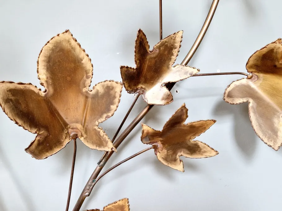 Best Pamono Large Brass Brutalist Wall Light with Branches and Maple Leaves, 1970