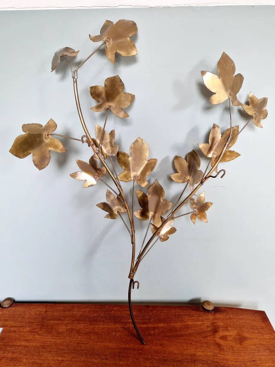 Best Pamono Large Brass Brutalist Wall Light with Branches and Maple Leaves, 1970