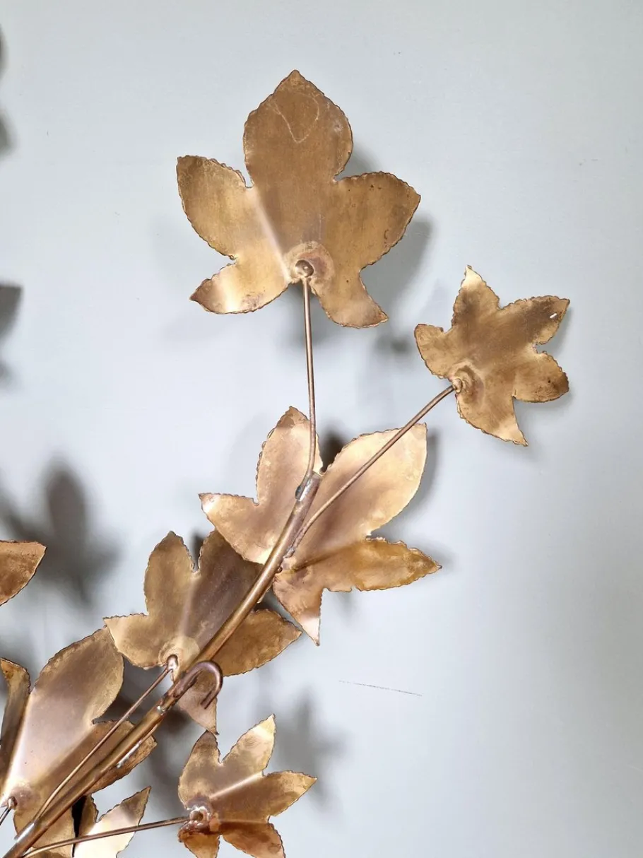 Best Pamono Large Brass Brutalist Wall Light with Branches and Maple Leaves, 1970