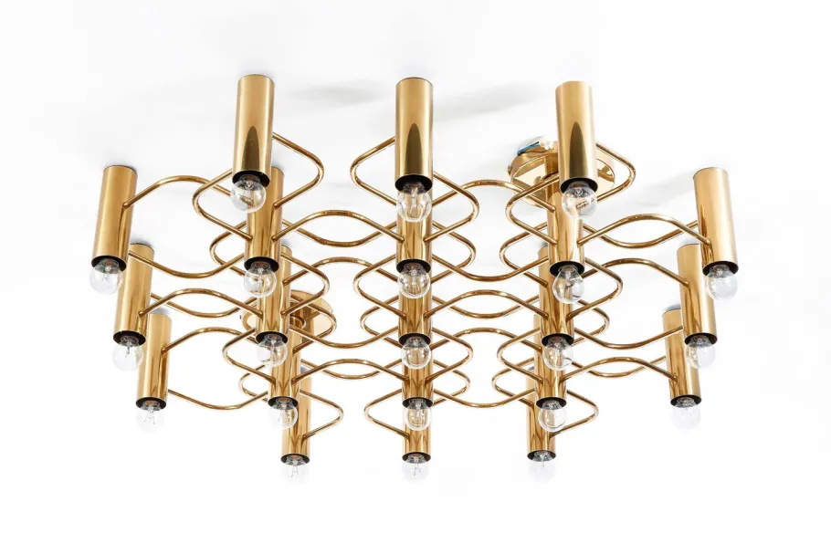 Clearance Pamono Large Brass Ceiling Lamp by Sciolari for Leola, 1970s