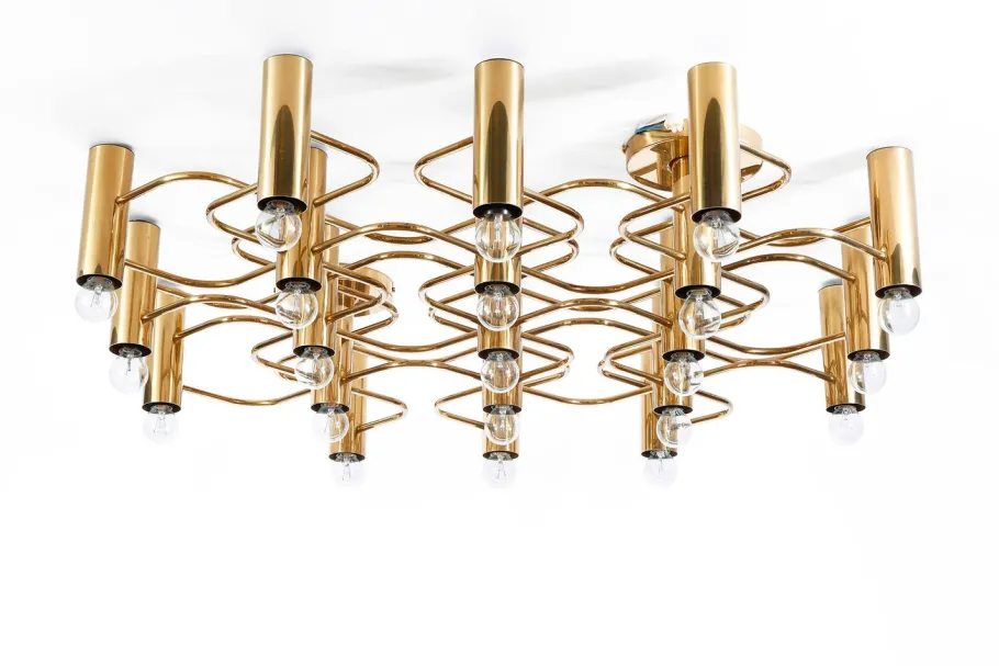 Clearance Pamono Large Brass Ceiling Lamp by Sciolari for Leola, 1970s