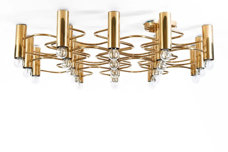 Clearance Pamono Large Brass Ceiling Lamp by Sciolari for Leola, 1970s