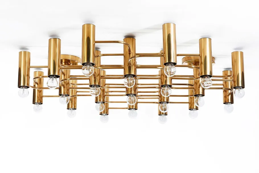 Clearance Pamono Large Brass Ceiling Lamp by Sciolari for Leola, 1970s