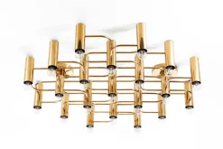 Clearance Pamono Large Brass Ceiling Lamp by Sciolari for Leola, 1970s