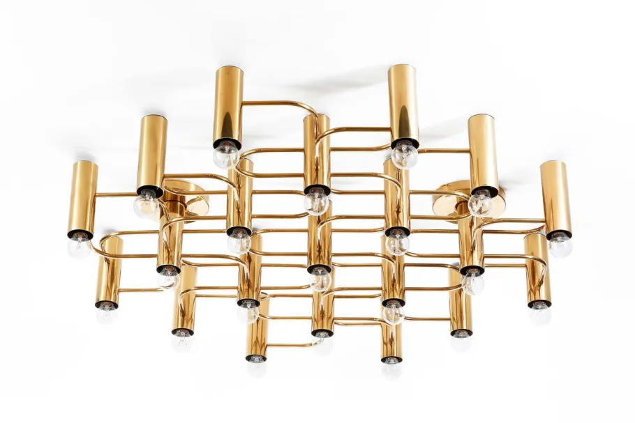 Clearance Pamono Large Brass Ceiling Lamp by Sciolari for Leola, 1970s