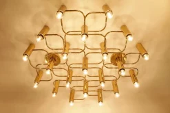 Clearance Pamono Large Brass Ceiling Lamp by Sciolari for Leola, 1970s