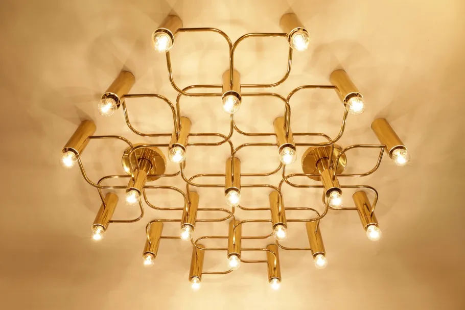 Clearance Pamono Large Brass Ceiling Lamp by Sciolari for Leola, 1970s
