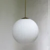 New Pamono Large Brass Ceiling Lamp with Pleated Ball, 1950s