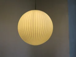 New Pamono Large Brass Ceiling Lamp with Pleated Ball, 1950s
