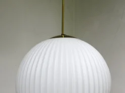 New Pamono Large Brass Ceiling Lamp with Pleated Ball, 1950s