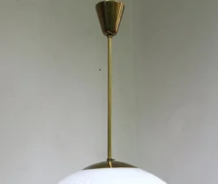 New Pamono Large Brass Ceiling Lamp with Pleated Ball, 1950s