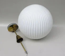 New Pamono Large Brass Ceiling Lamp with Pleated Ball, 1950s