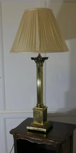 Hot Pamono Large Brass Corinthian Column Table Lamp, 1960s