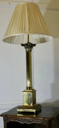 Hot Pamono Large Brass Corinthian Column Table Lamp, 1960s