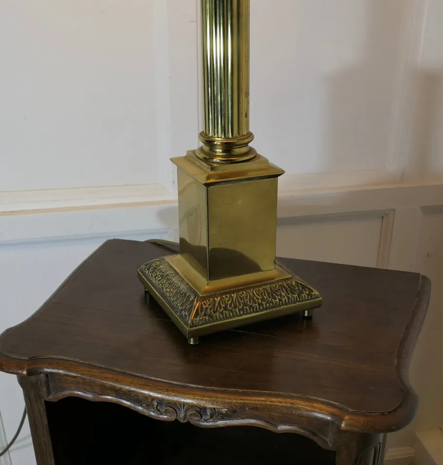 Hot Pamono Large Brass Corinthian Column Table Lamp, 1960s