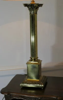 Hot Pamono Large Brass Corinthian Column Table Lamp, 1960s