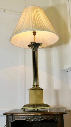 Hot Pamono Large Brass Corinthian Column Table Lamp, 1960s