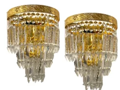 Hot Pamono Large Brass Crystal Sconces, 1980s, Set of 2