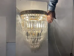 Hot Pamono Large Brass Crystal Sconces, 1980s, Set of 2