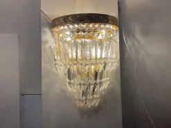 Hot Pamono Large Brass Crystal Sconces, 1980s, Set of 2