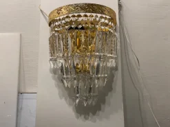 Hot Pamono Large Brass Crystal Sconces, 1980s, Set of 2