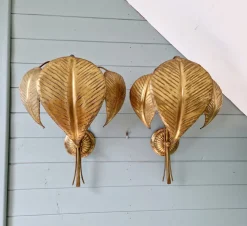 Hot Pamono Large Brass Floral Sconces, 1960s, Set of 2