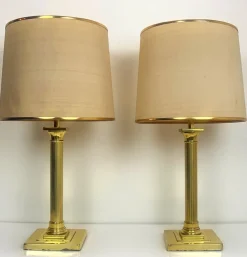 Best Pamono Large Brass Table Lamps with Lampshades from Metalarte, Spain, 1960s, Set of 2