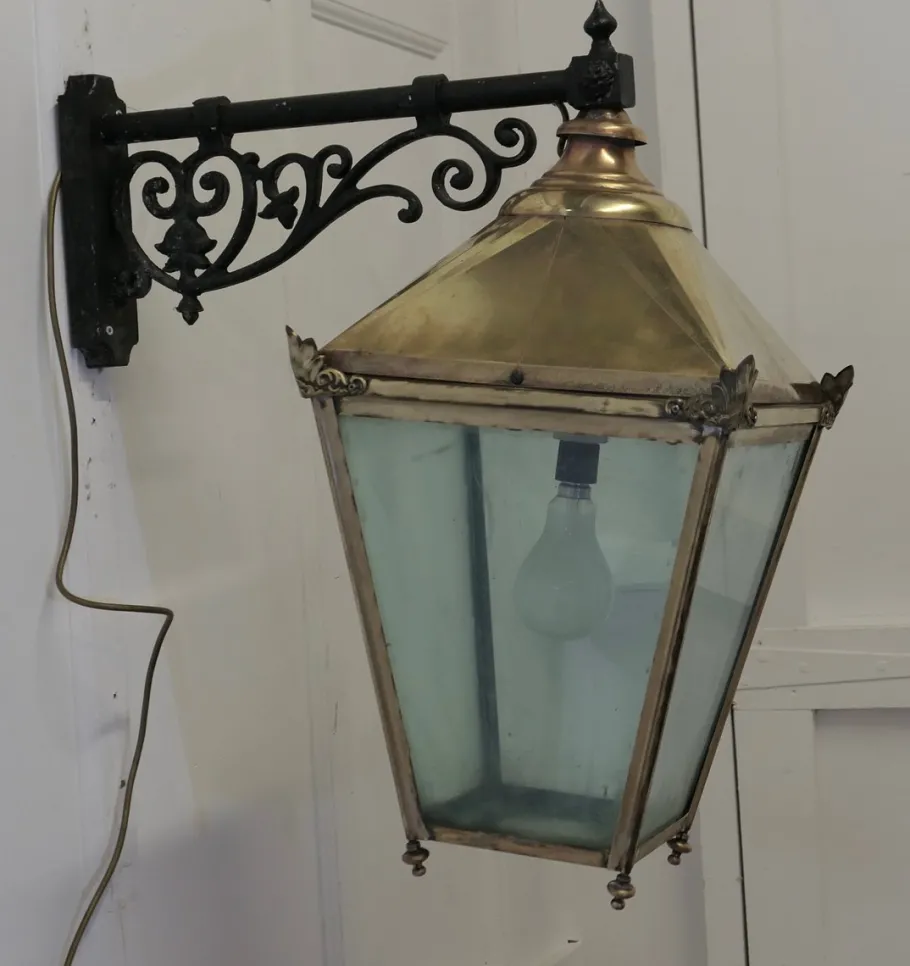 Best Pamono Large Brass Wall Hung Lantern, 1950s