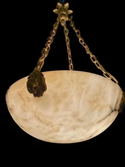 Online Pamono Large Bronze and Marble Pendant, France, 1920s