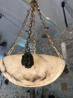 Online Pamono Large Bronze and Marble Pendant, France, 1920s