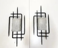 Discount Pamono Large Brutalist Wrought Iron and Glass Sculptural Wall Lamps from Honsel-Leuchten, West Germany 1960s, Set of 2