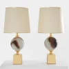 New Pamono Large Ceramic and Brass Table Lamps by Philippe Barbier, 1970s, Set of 2