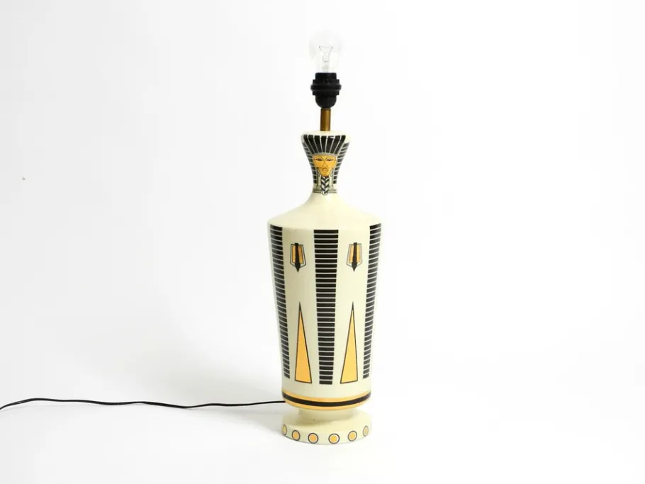 Pamono Large Ceramic Table Lamp with Egyptian Motifs by Nicolas Blandin, 2000s