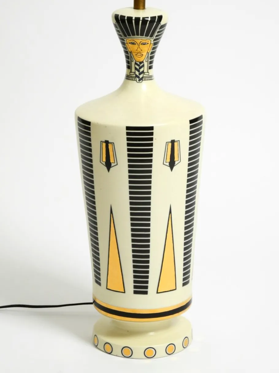 Pamono Large Ceramic Table Lamp with Egyptian Motifs by Nicolas Blandin, 2000s
