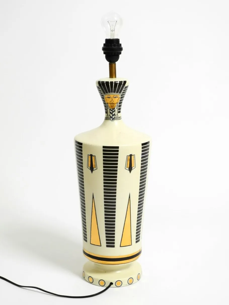 Pamono Large Ceramic Table Lamp with Egyptian Motifs by Nicolas Blandin, 2000s