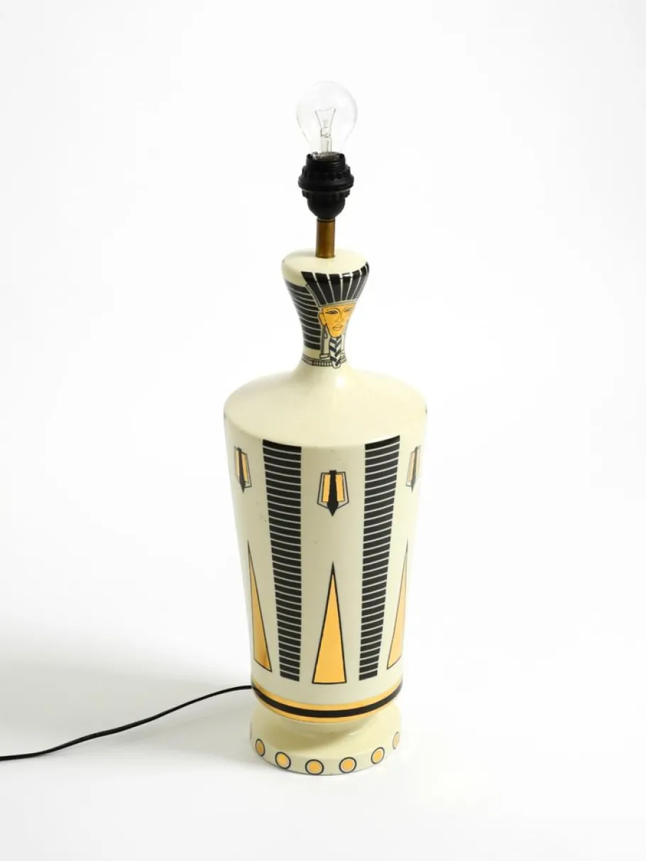 Pamono Large Ceramic Table Lamp with Egyptian Motifs by Nicolas Blandin, 2000s