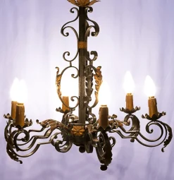 Clearance Pamono Large Chandelier and Sconces attributed to Gilbert Poillerat, 1950s, Set of 3