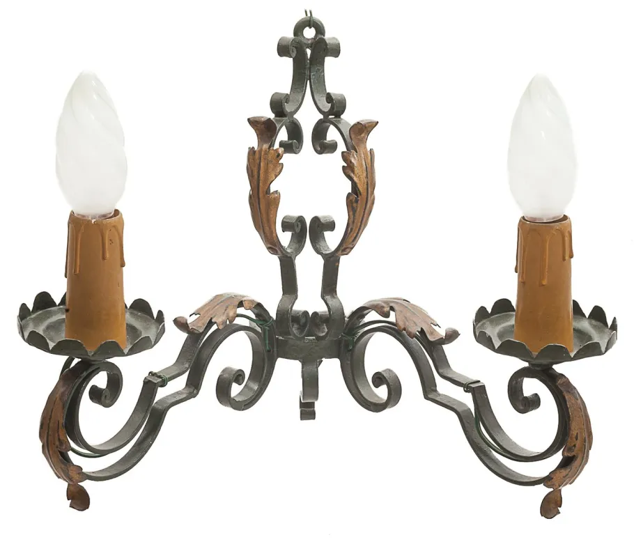 Clearance Pamono Large Chandelier and Sconces attributed to Gilbert Poillerat, 1950s, Set of 3
