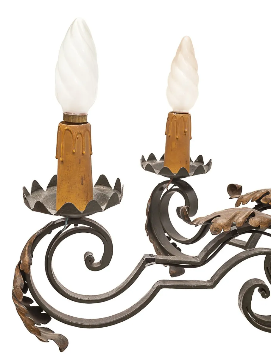 Clearance Pamono Large Chandelier and Sconces attributed to Gilbert Poillerat, 1950s, Set of 3