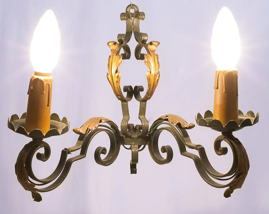 Clearance Pamono Large Chandelier and Sconces attributed to Gilbert Poillerat, 1950s, Set of 3